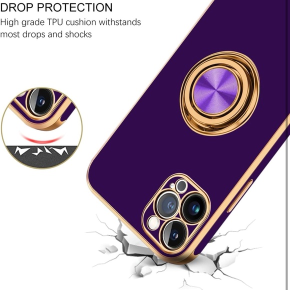 iPhone 13 Pro Phone Case 6.1 inch with 360° Ring Kickstand Magnetic, Deep Purple - Picture 3 of 9